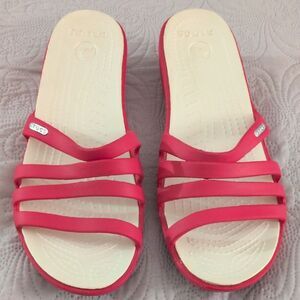 CROCS Women's Red Strappy Sandals Size 10 Fuscia Pink